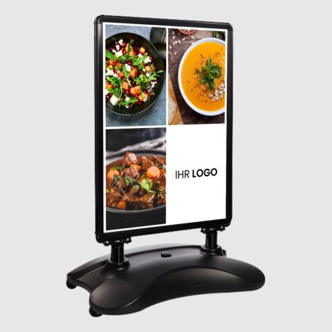 Kundenstopper SNE540 für herzhafte Gerichte mit A1-Plakat & Logo