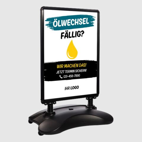 Kundenstopper SNE560 für Ölwechsel mit A1-Plakat & Logo