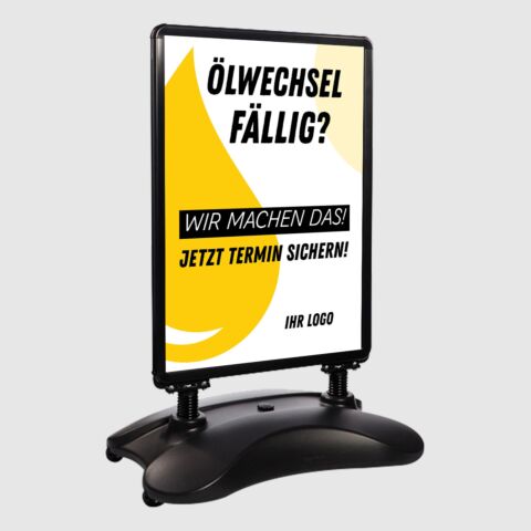 Kundenstopper SNE570 für Ölwechsel mit A1-Plakat & Logo