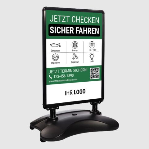 Kundenstopper SNE580 für KFZ-Werkstatt mit A1-Plakat & Logo