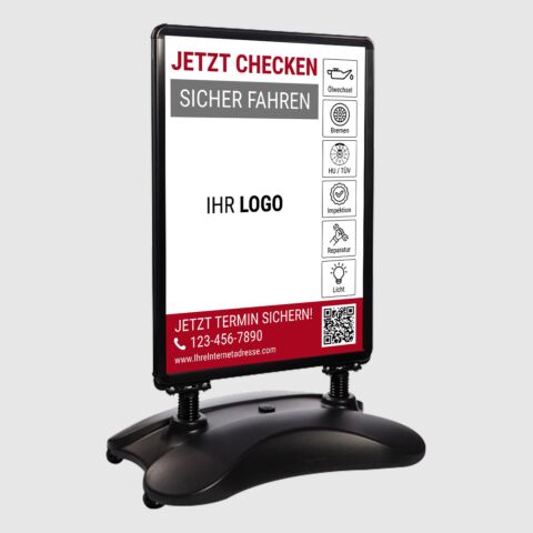 Kundenstopper SNE590 für KFZ-Werkstatt mit A1-Plakat & Logo