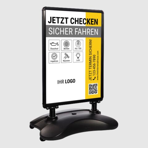 Kundenstopper SNE595 für KFZ-Werkstatt mit A1-Plakat & Logo