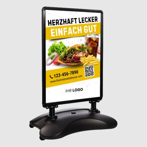 Kundenstopper SNE610 für Döner mit A1-Plakat QR-Code & Logo