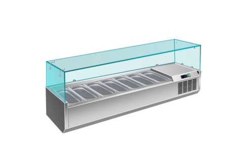 Pizzakühlaufsatz mit Glasaufsatz 6x 1/4 GN | 1500x335x460 mm
