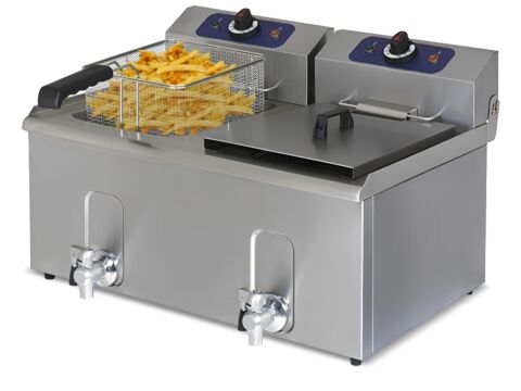 MASTRO Elektro-Fritteuse mit Ablasshahn, 10+10 Liter