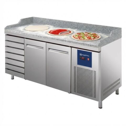MASTRO Pizzatisch 2150 mm mit 2 Türen 600x400mm, 7 Schubladen EN