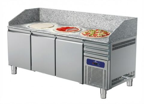 MASTRO Pizzatisch 2150 mm mit 3 Türen 600x400 mm, 3 Schubladen EN