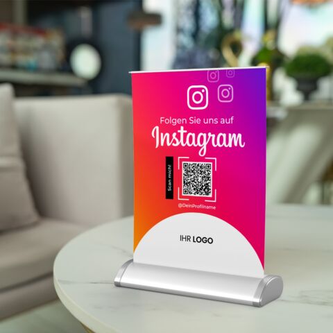 Mini-Roll-Up Tischauftsteller für Instagram DIN A4 mit QR-Code+Logo