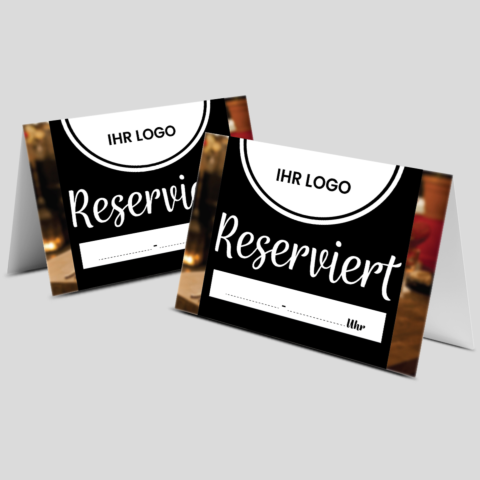 Reserviert-Tischschild Dark mit Uhrzeit-Feld & Logo (250 Stk.)