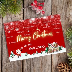 Weihnachtskarte „Merry Christmas Red“ mit Logo & mehrsprachig