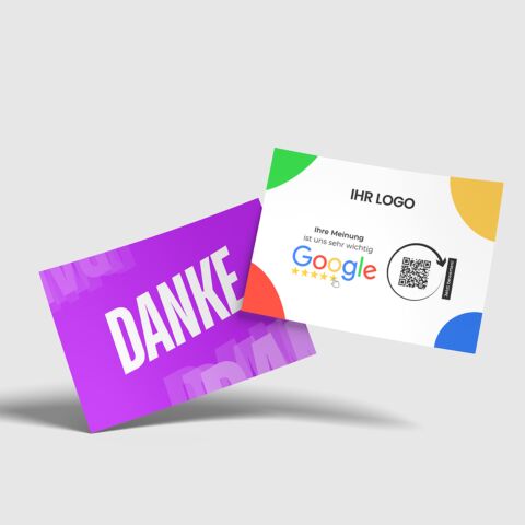 Danke-Karte „ Violett“ – Mit Logo & QR Code für Google-Bewertung (DIN A6)