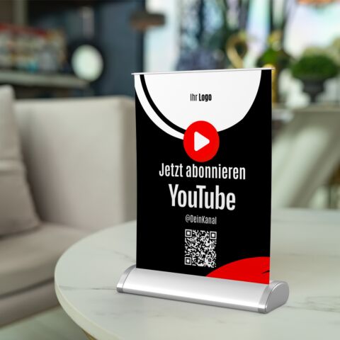 Mini-Roll-Up Tischaufsteller für Youtube YOU50 mit QR-Code+Logo