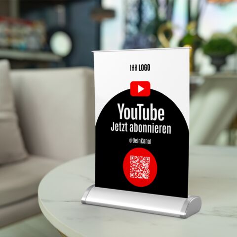Mini-Roll-Up Tischaufsteller für Youtube YOU80 mit QR-Code+Logo