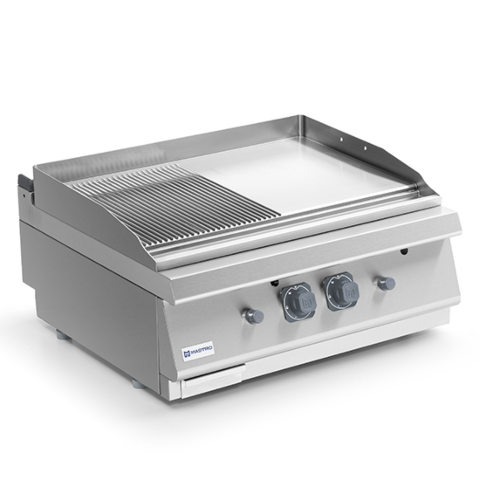 Gas-Grillplatte, Tischmodell, 1/2 glatte und 1/2 gerillte Platte