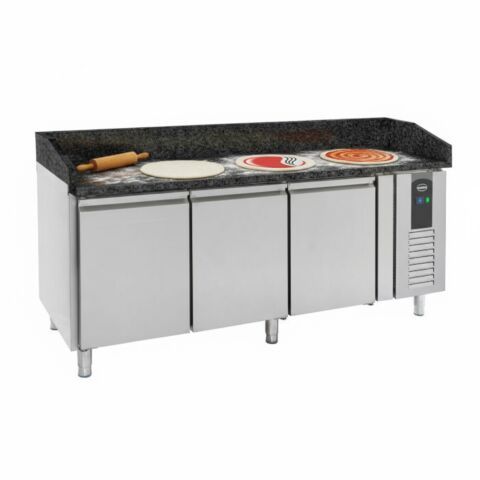 Pizzatisch mit 3 Türen und schwarzer Granit-Arbeitsplatte