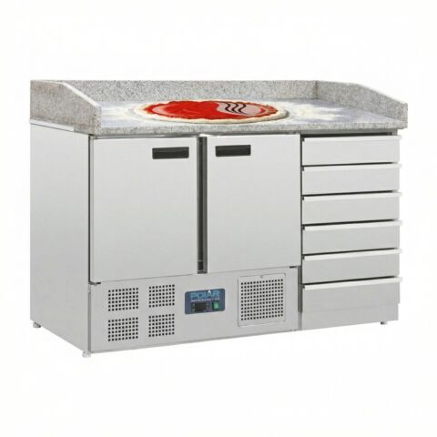 POLAR 2-türiger Pizzakühltisch mit 6 Schubladen 257L, 1420 mm