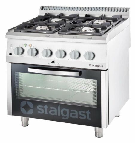 STALGAST Gasherd mit 4 Brennern (3,5x+5+2x7) und Elektro-Umluft-Backofen GN1/1