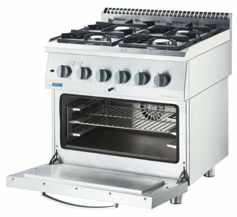 STALGAST Gasherd ECO 4-Brenner (4x3,5 kW), Elektro-Heißluftofen (600x400mm, GN 1/1)