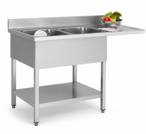 Spülcenter Edelstahl, 2 Becken links, Breite 1600x700 mm