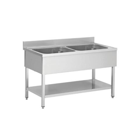 Spültisch, Breite 1000 mm, 2 Becken mittig, mit Grundboden und Aufkantung
