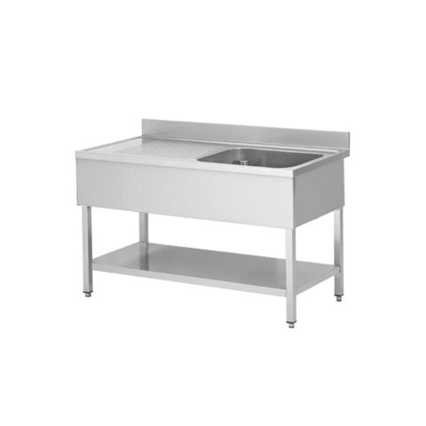 Spültisch, Breite 1200 mm, 1 Becken rechts,mit Grundboden und Aufkantung