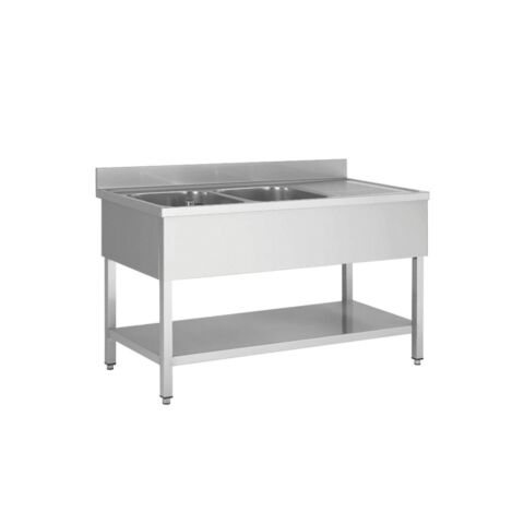 Spültisch, Breite 1600 mm, 2 Becken links, mit Grundboden und Aufkantung