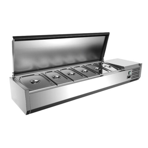 Skyrainbow Kühlaufsatzvitrine GN 1/4, Breite 1400×340 mm, mit Edelstahldeckel