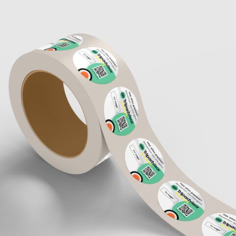 Aufkleber auf Rolle SOFT für Tripadvisor-Bewertung mit QR-Code+Logo
