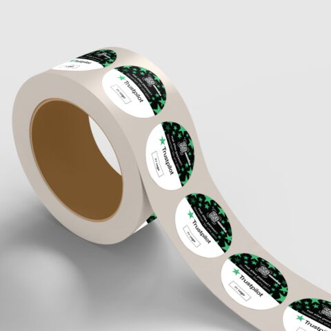 Aufkleber auf Rolle STAR für Trustpilot-Bewertung mit QR-Code+Logo