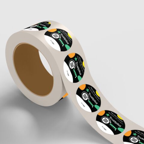 Aufkleber auf Rolle STYLE für Trustpilot-Bewertung mit QR-Code+Logo