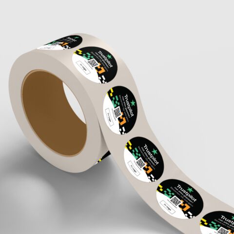 Aufkleber auf Rolle TREND für Trustpilot-Bewertung mit QR-Code+Logo