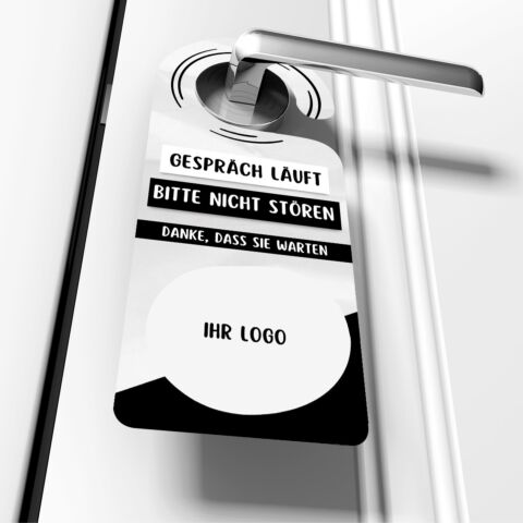 Türanhänger GL20 „Gespräch läuft / Nicht stören“ für Büros mit Logo (100 Stk.)