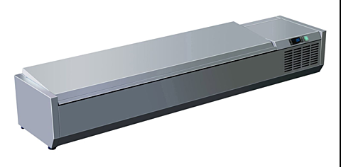 Pizzakühlaufsatz mit Edelstahldeckel 6x 1/4 GN | 1500x335x300 mm