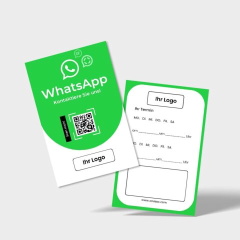 WhatsApp QR-Code-Karte mit Terminfeld & Logo