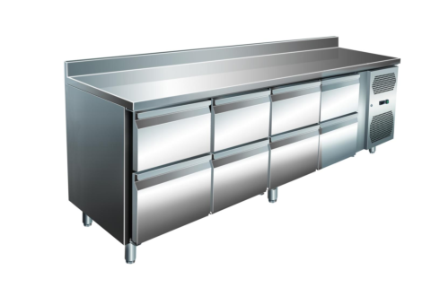 VIP Kühltisch mit 4x 2 Schubladen und Aufkantung, 2.230x700x960 mm